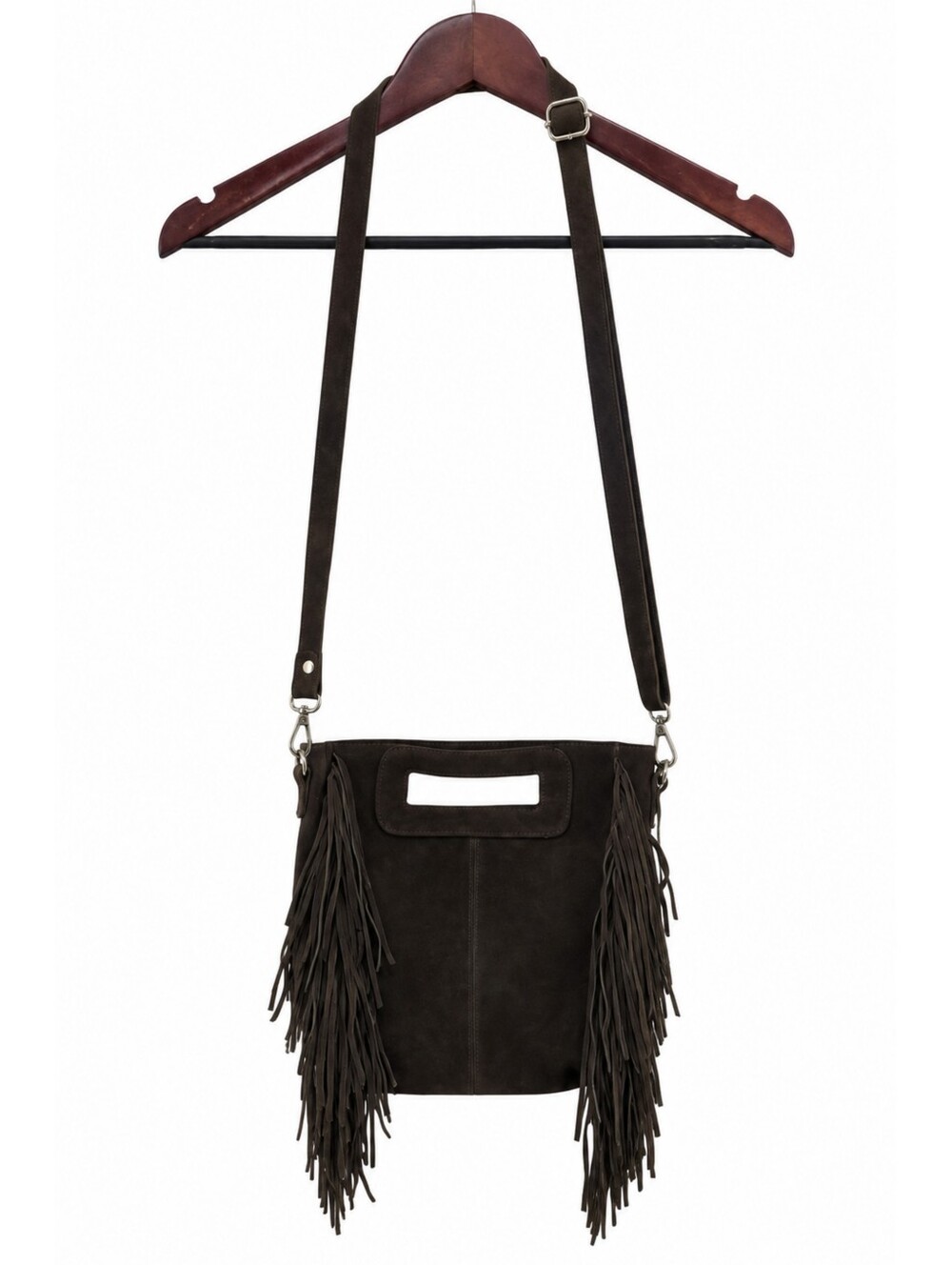 Raj LA Dark Chocolate Brown Suede Fringe Crossbody Bag Bohemian Western Fall